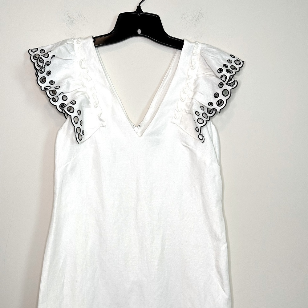 J. Crew Collection White Eyelet Flutter Sleeve Linen
Sheath Dress Size 2 - Picture 5 of 15